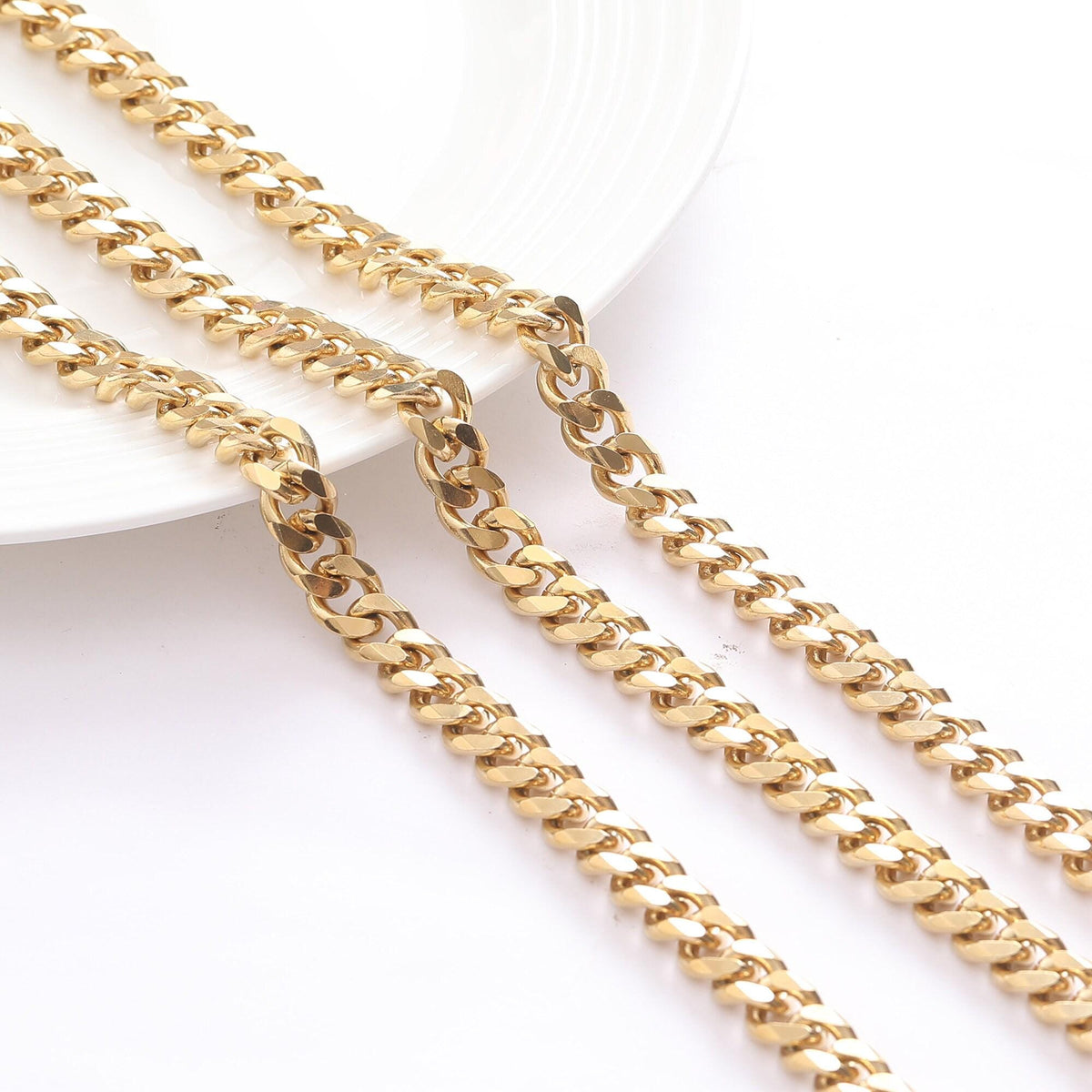 Gold Plated Cuban Chain 18KGF 4mm,6mm,9mm,11mm wide Sold by Foot GFC085,GFC086,GFC087,GFC088