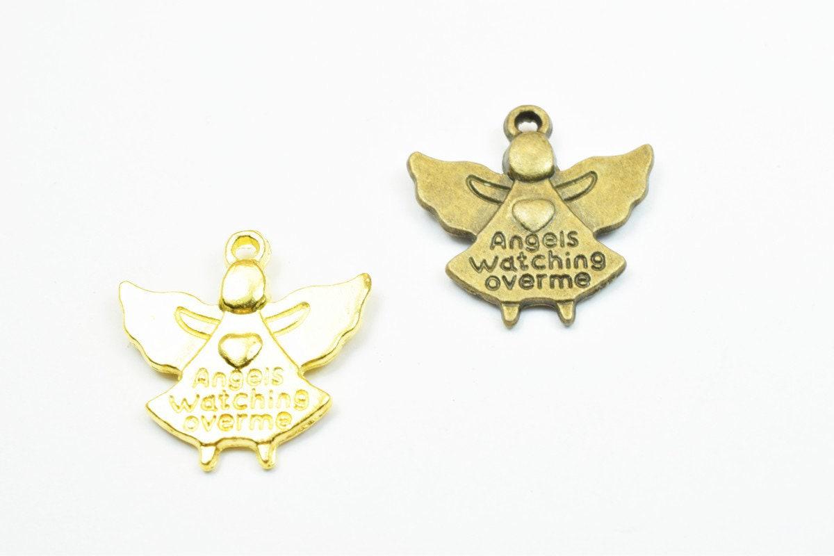 8PCs Angels Watching Over Me Charm Pendant Bead Bronze/Gold Size 20x19.5mm Decorative Design Metal Beads 1.5mm JumpRing for Jewelry Making