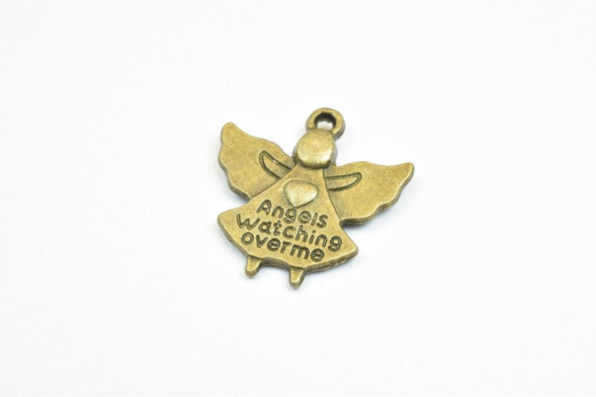 8PCs Angels Watching Over Me Charm Pendant Bead Bronze/Gold Size 20x19.5mm Decorative Design Metal Beads 1.5mm JumpRing for Jewelry Making