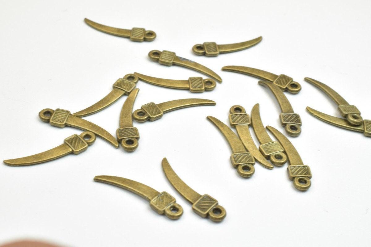 19 PCs Sword Charm Pendant Bead Bronze/Gold Size 19x5mm Decorative Design Metal Beads 1mm JumpRing Opening for Jewelry Making
