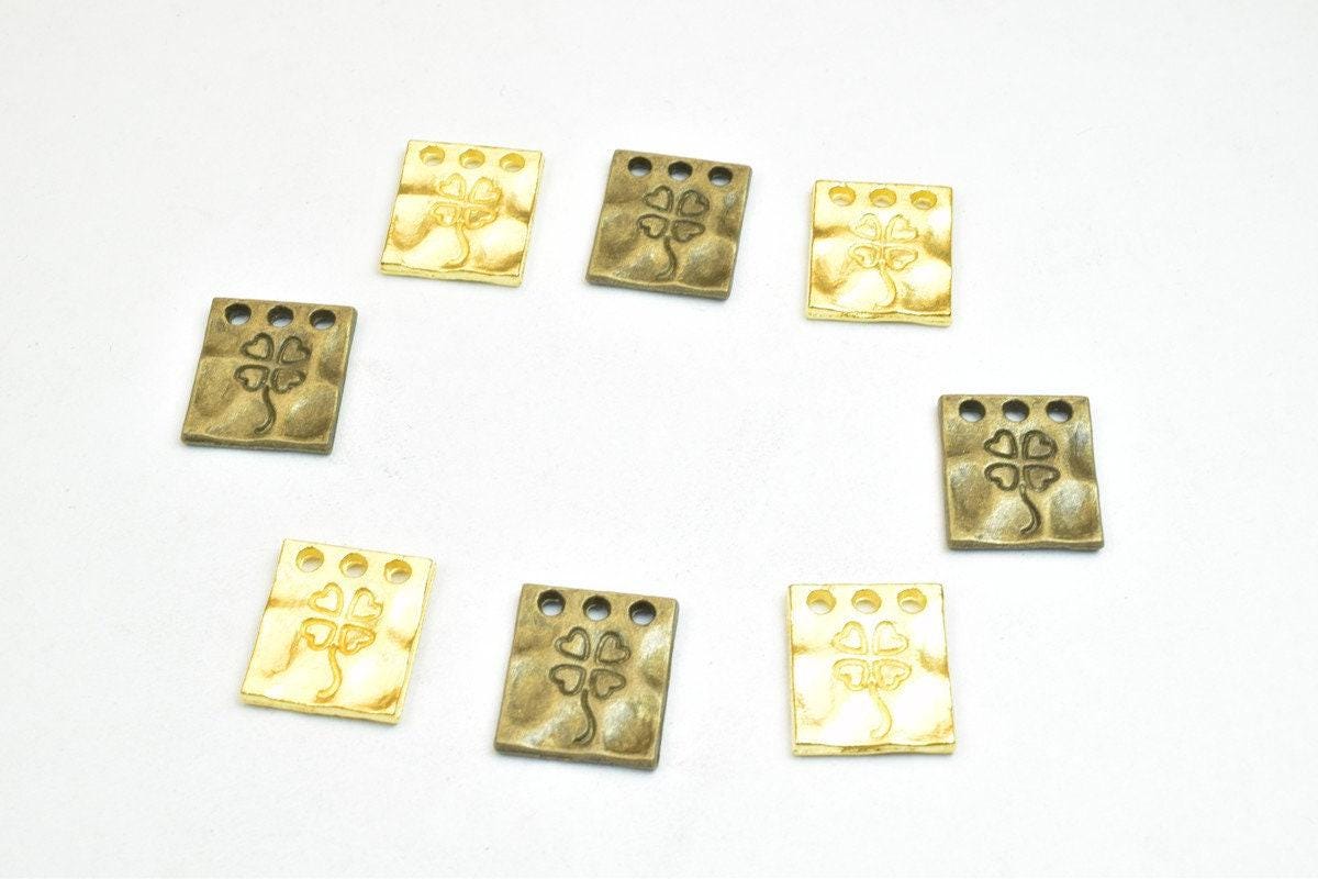 8 PCs Flower Floral Charm Pendants Antique Green/Gold Beads Base Metal Alloy Size 15x13mm Jump Ring Size 1.5mm For Jewelry Making