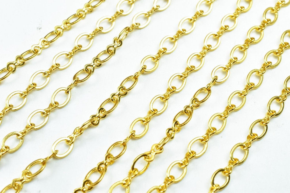 a close-up view of several gold-colored metal chains arranged in a repeating pattern.