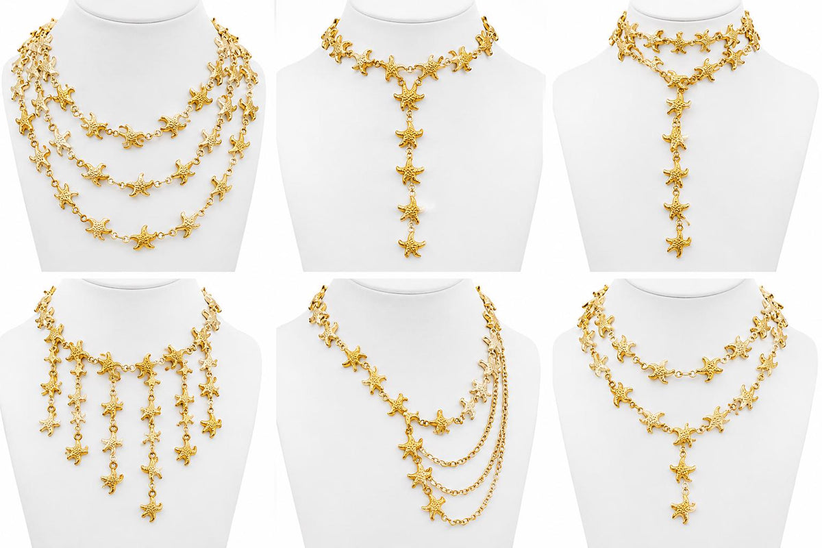 Gold Starfish Stainless Steel Chain by Yard or 10 Yards, Necklace, Bracelet, Anklets, body chain, bag charms, summer jewelry