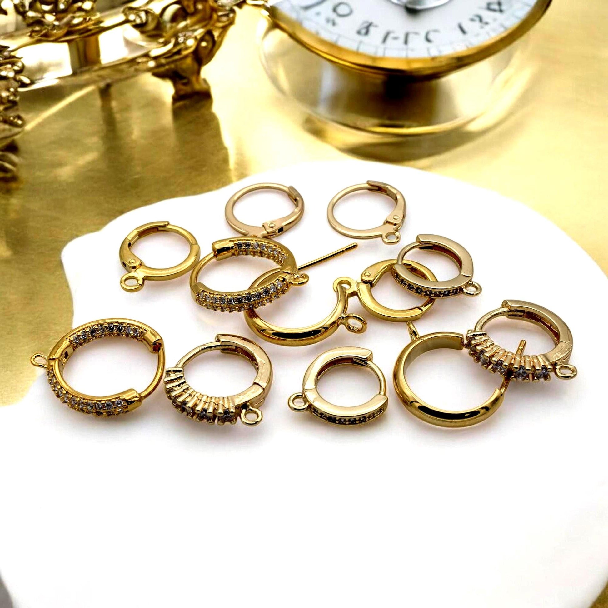 18K Gold Filled Alternative Lever Back Hook Earrings: Minimalist Sparkling Design, Base (Hypoallergenic, Multiple Sizes)