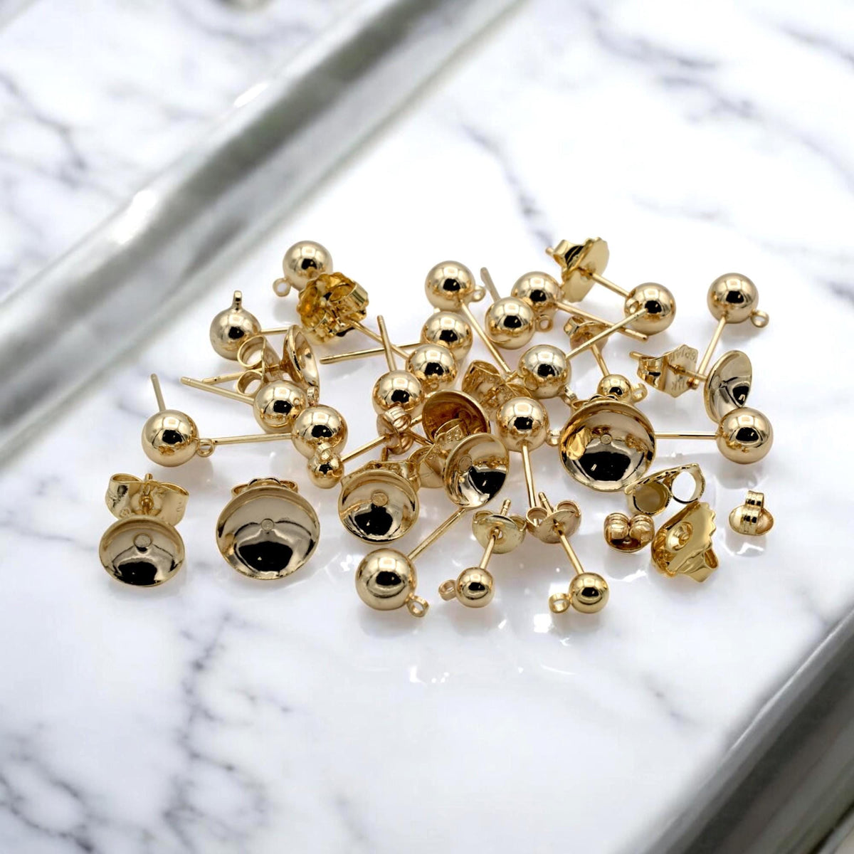 Ball Stud Earrings - Gold Filled Alternative Multiple Sizes, Minimalist Round Design - Hypoallergenic, Everyday Wear