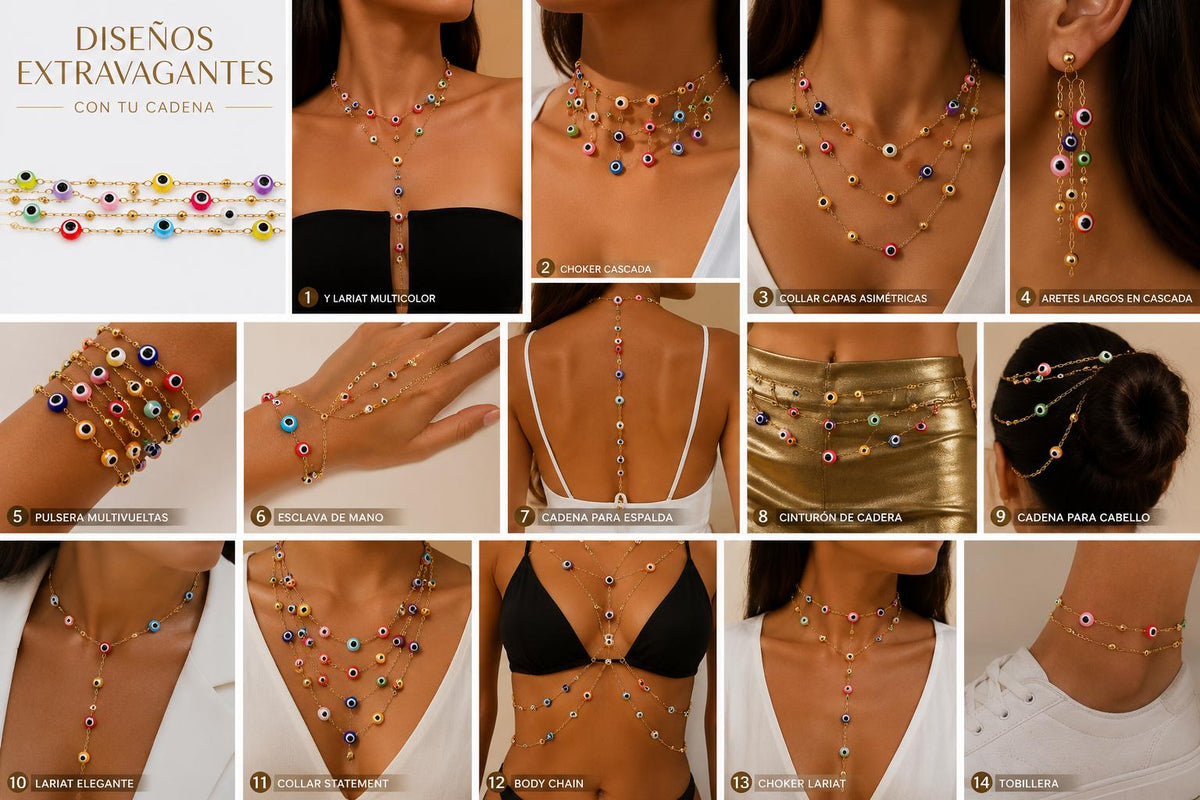 Gold Evil Eye Chain Stainless Steel Colorful Beaded Necklace Bracelet Anklet Jewelry Making Supply Yard Wholesale