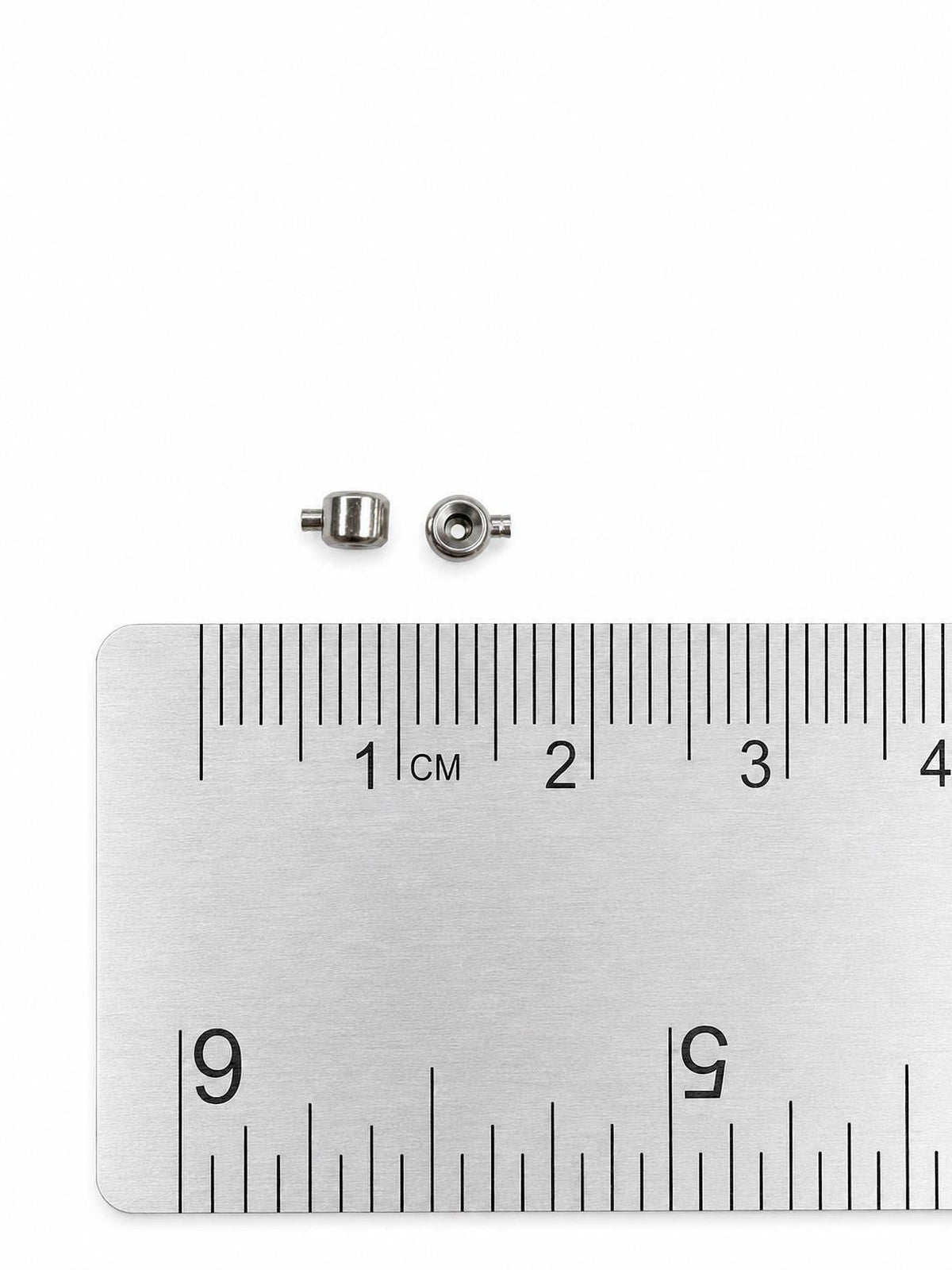 Silver tone stainless steel crimp end lockers for finishing necklaces and bracelets.