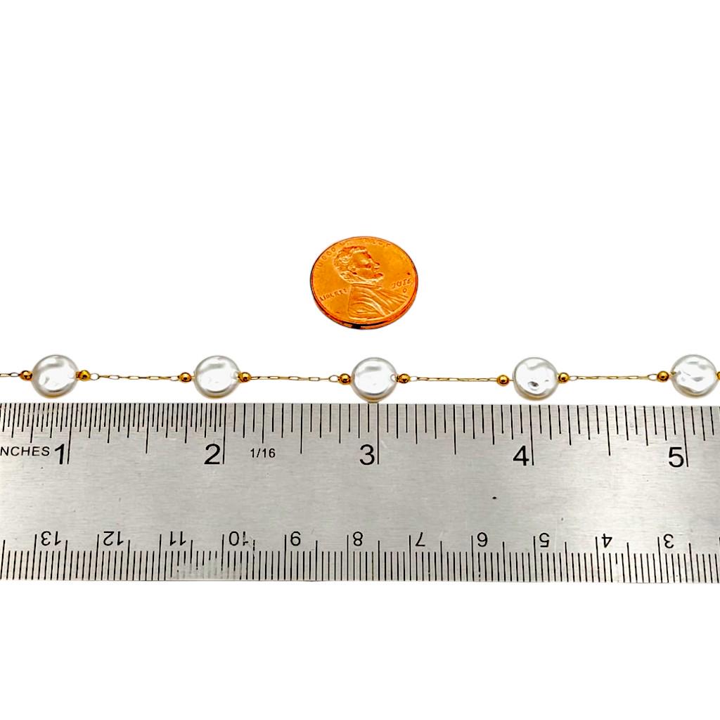 Gold Stainless Steel Cable Chain Tarnish Resistant Bulk, Flat Coin Pearl by Yard or Spool for Jewelry Making, 10 Yards Wholesale