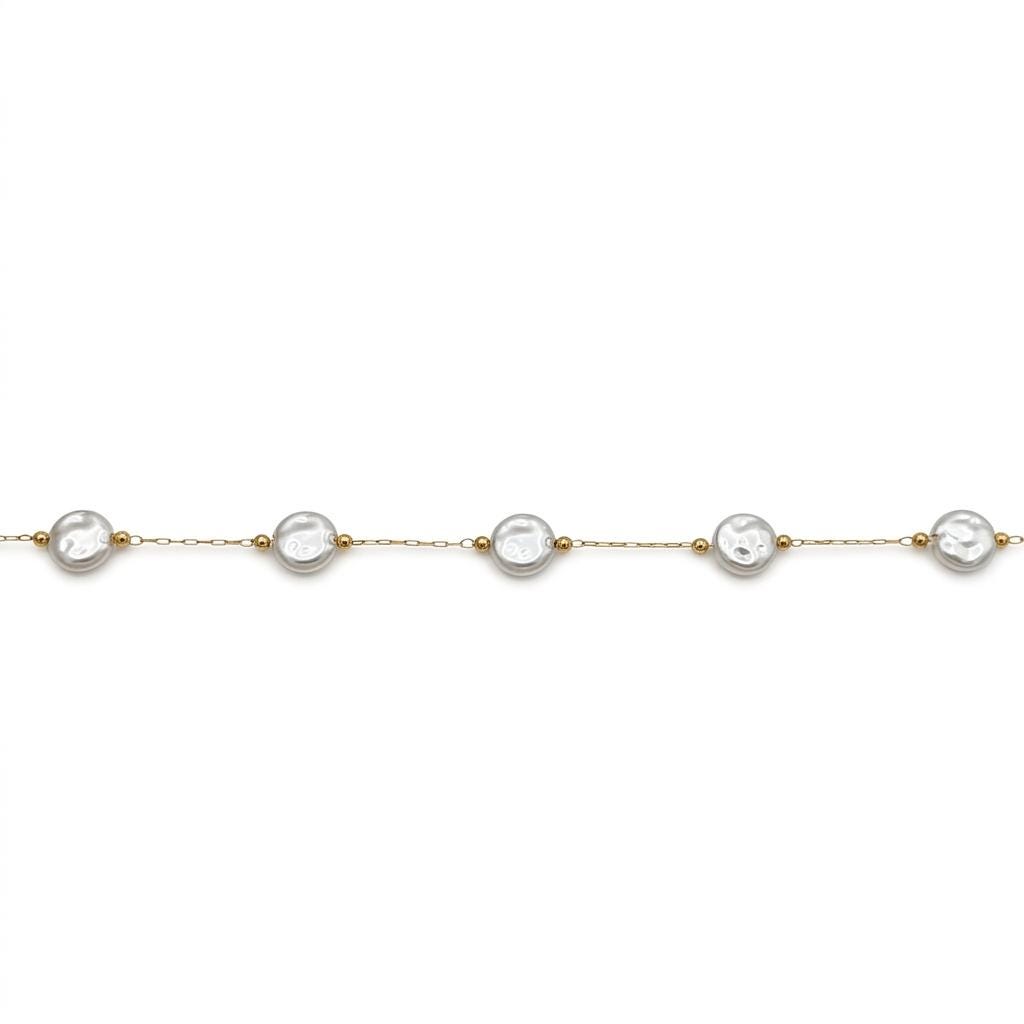Gold Stainless Steel Cable Chain Tarnish Resistant Bulk, Flat Coin Pearl by Yard or Spool for Jewelry Making, 10 Yards Wholesale