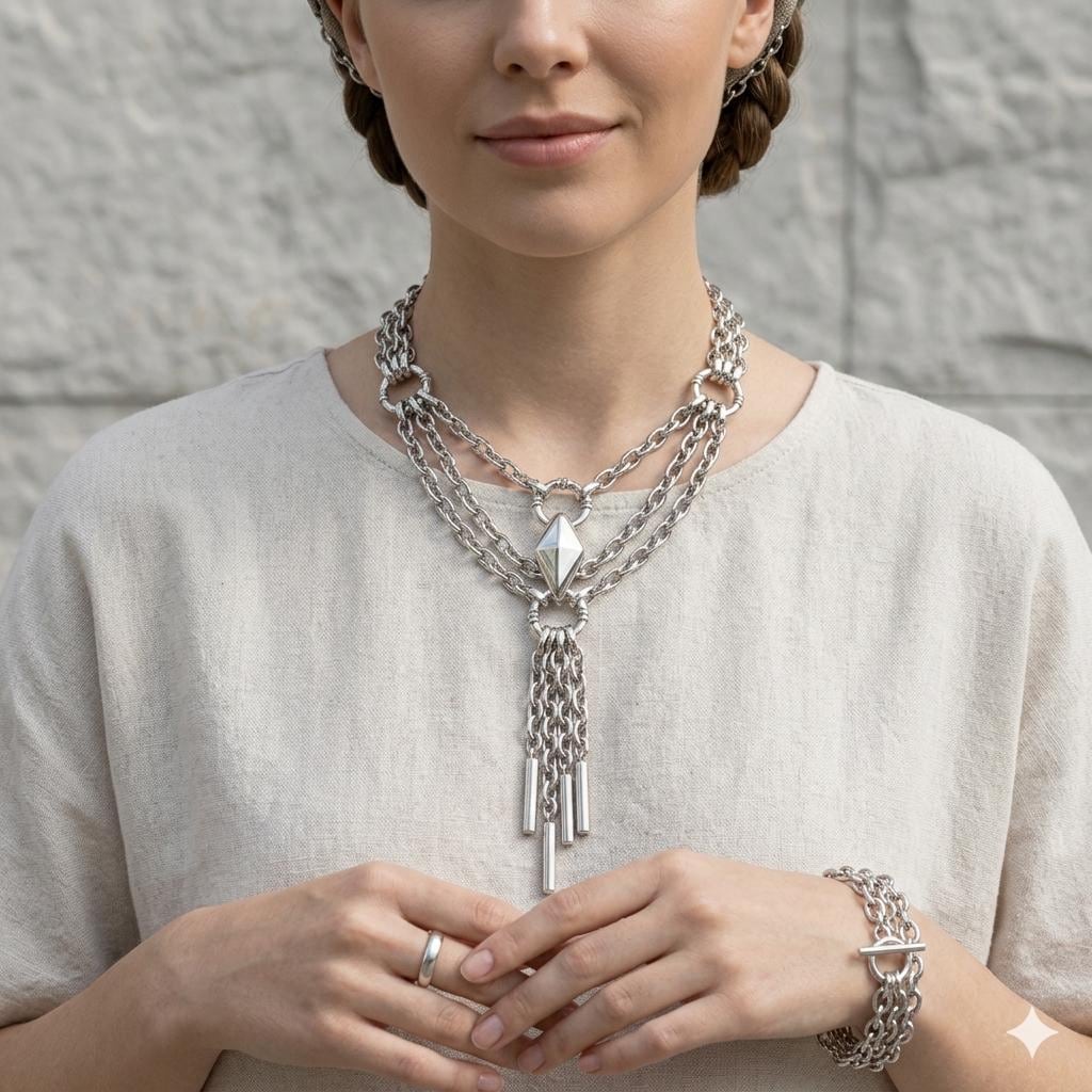 The back of a woman's neck showing a minimalist necklace featuring this adjustable stainless steel chain extension.