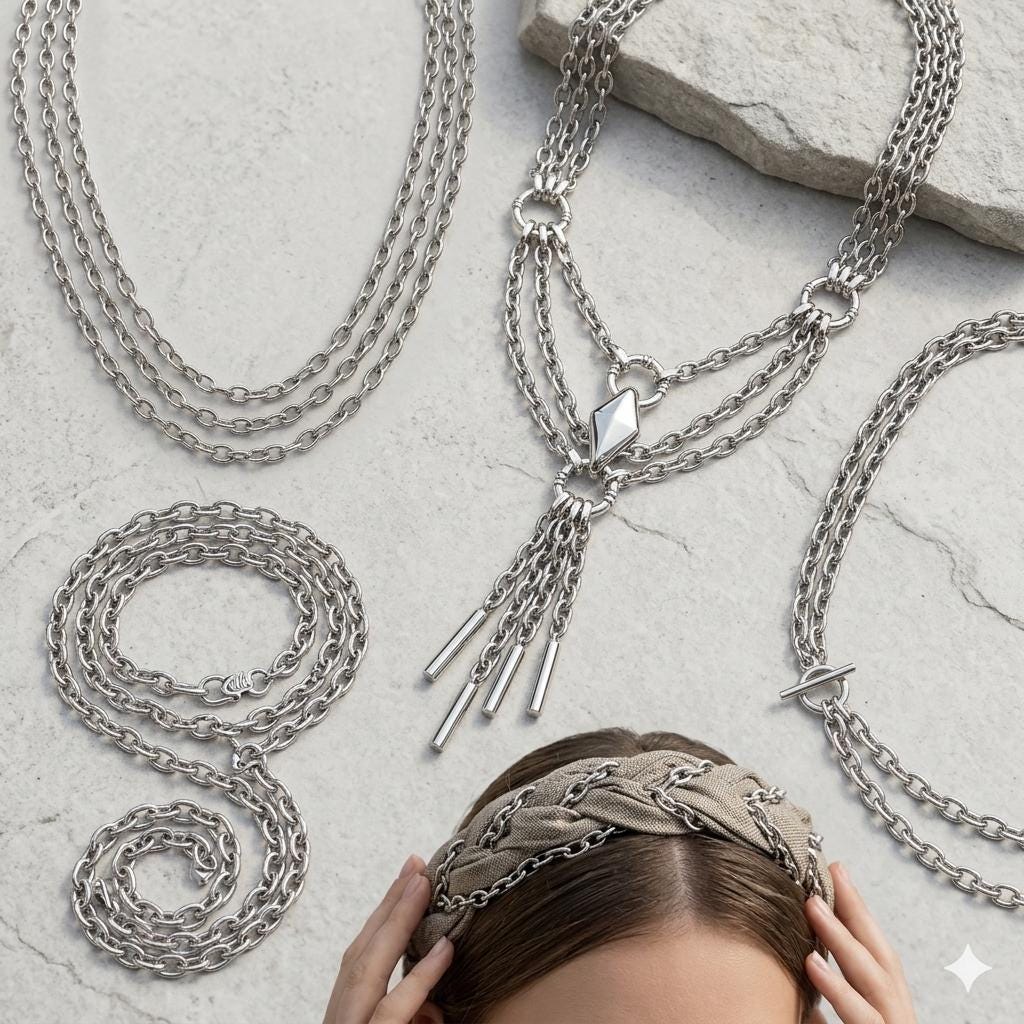 Water droplets on the tarnish-resistant stainless steel extension chain highlighting its water-proof quality.