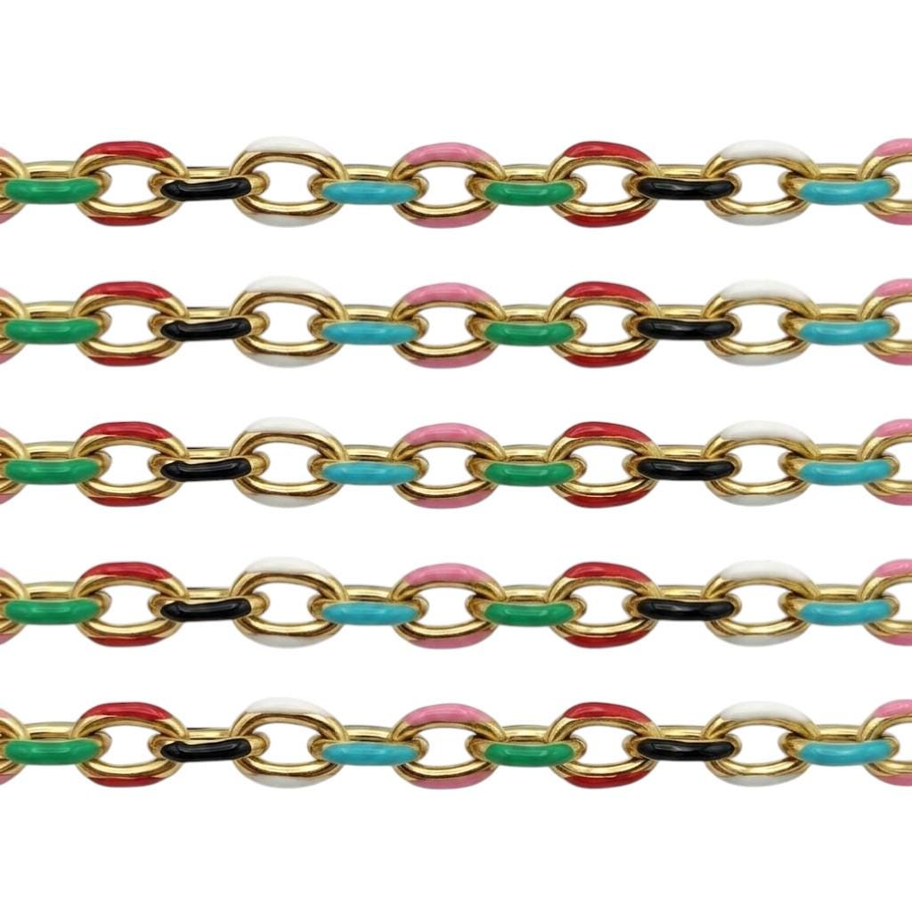 Colorful red green turquoise pink white and black enamel jewelry-making chain