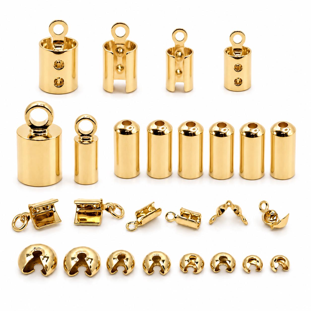 18K Tarnish Resistant Gold Ball Chain Crimp Cover End Tip Beads - Jewelry Making Parts