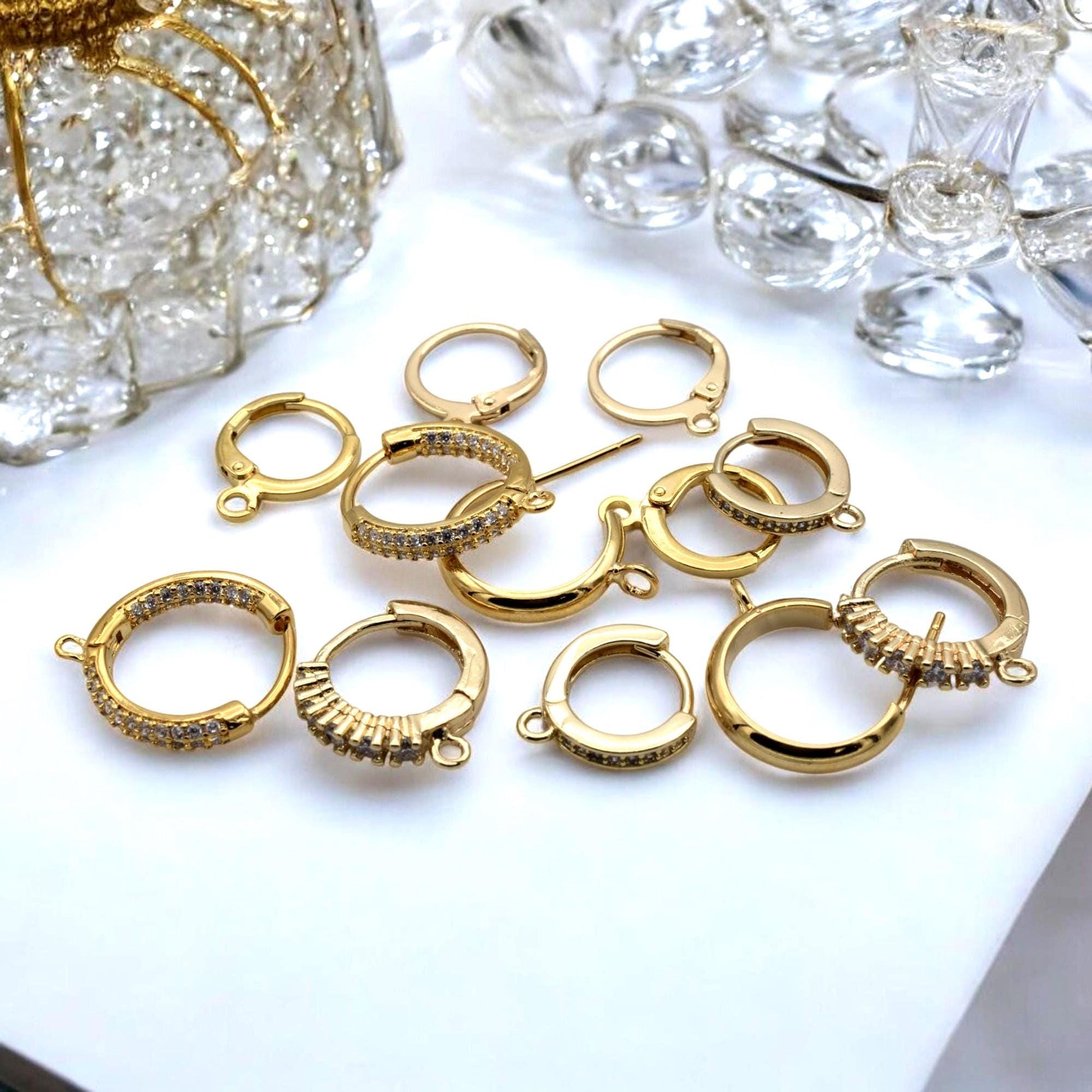 18K Gold Filled Alternative Lever Back Hook Earrings: Minimalist Sparkling Design, Base (Hypoallergenic, Multiple Sizes)