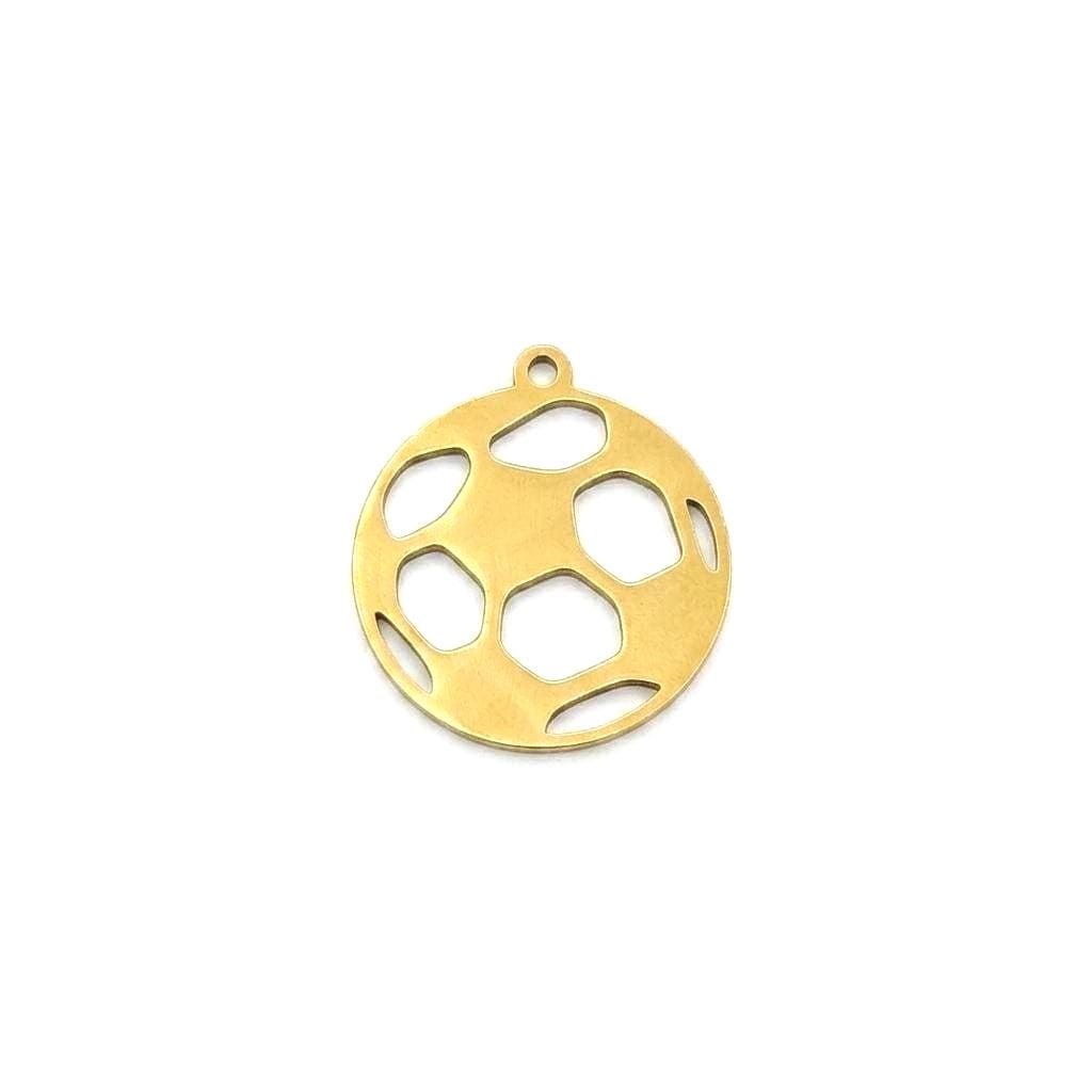 Gold stainless steel soccer charm with round ball cutout design