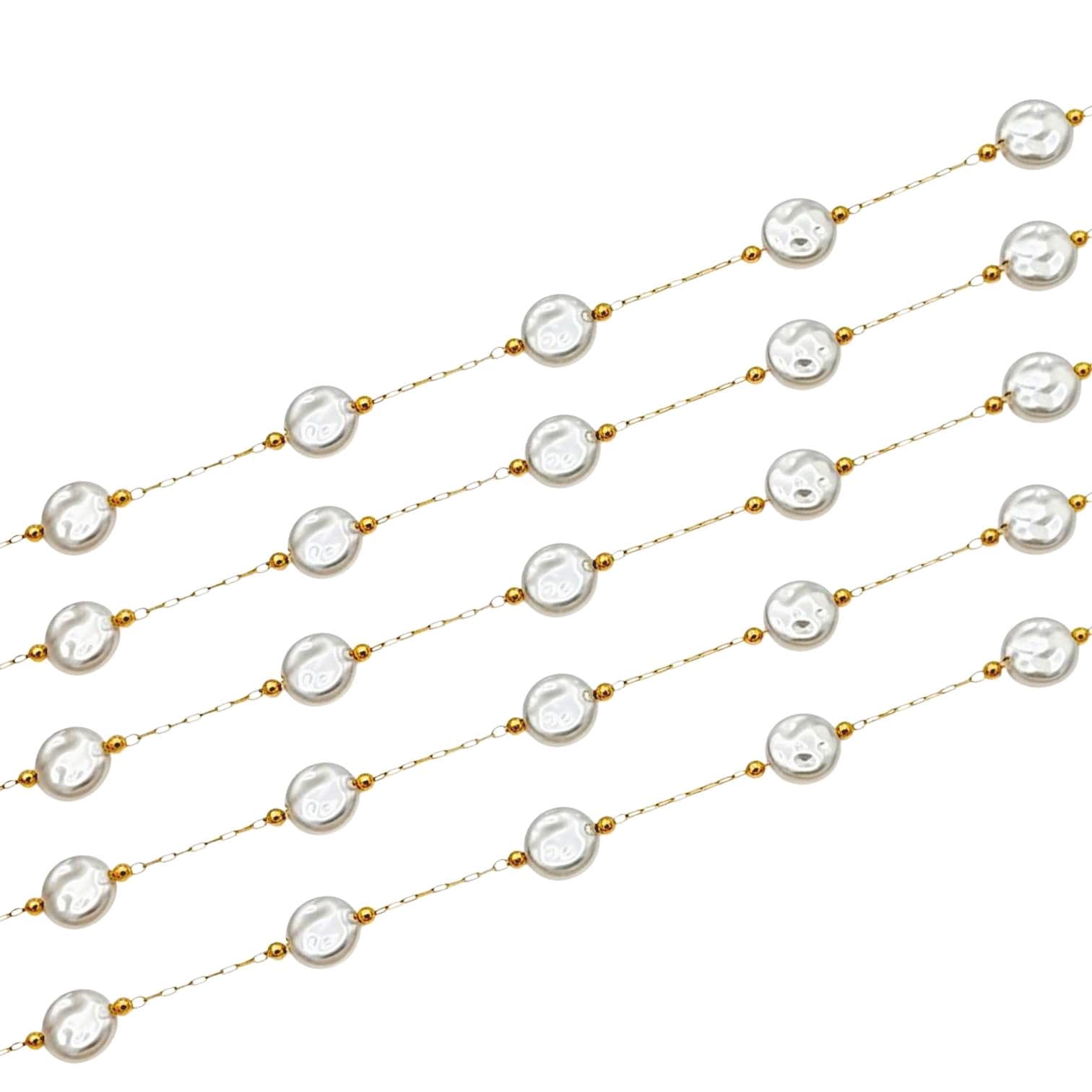 Gold Stainless Steel Cable Chain Tarnish Resistant Bulk, Flat Coin Pearl by Yard or Spool for Jewelry Making, 10 Yards Wholesale