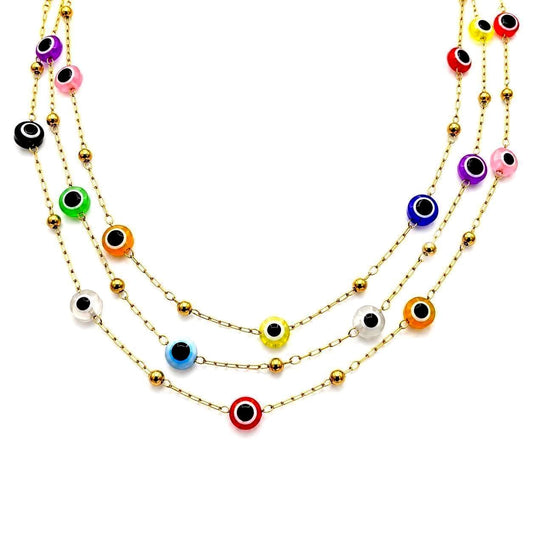 Gold Evil Eye Chain Stainless Steel Colorful Beaded Necklace Bracelet Anklet Jewelry Making Supply Yard Wholesale