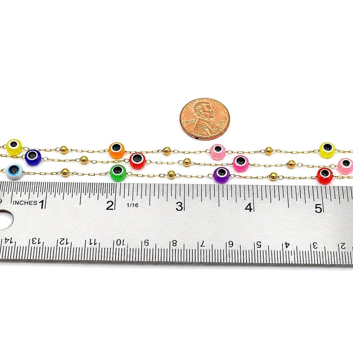 Gold Evil Eye Chain Stainless Steel Colorful Beaded Necklace Bracelet Anklet Jewelry Making Supply Yard Wholesale