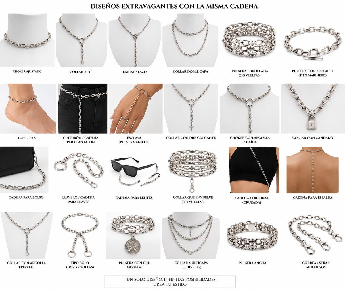 Jewelry-making supply chain in silver stainless steel with elegant linked design