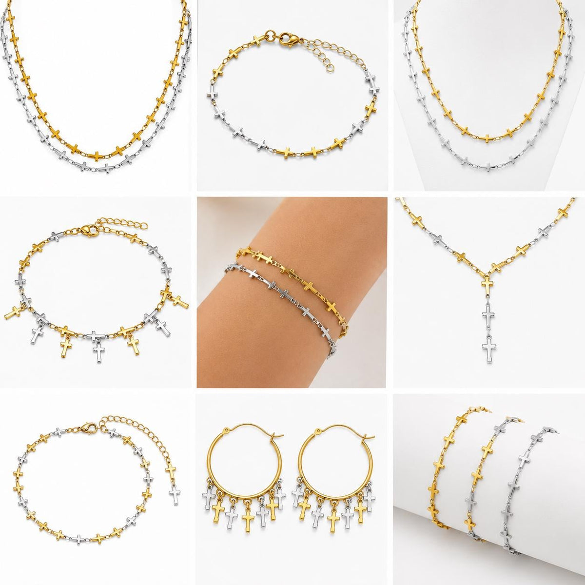 Religious stainless steel chain with cross links for necklaces, bracelets, and handmade accessories