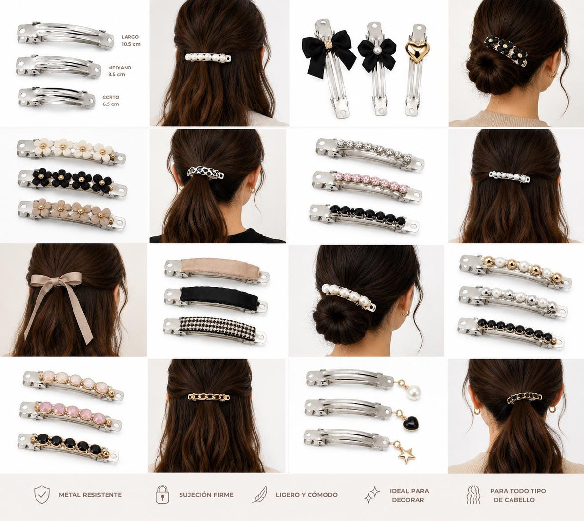 Flat metal hair clip bases with spring closures for custom handmade hair accessories