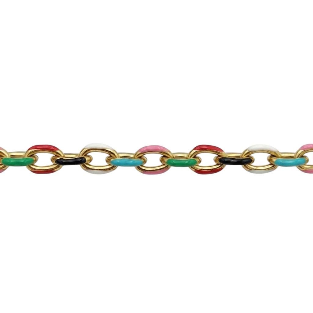 Gold-tone stainless steel chain with assorted enamel oval links for necklaces