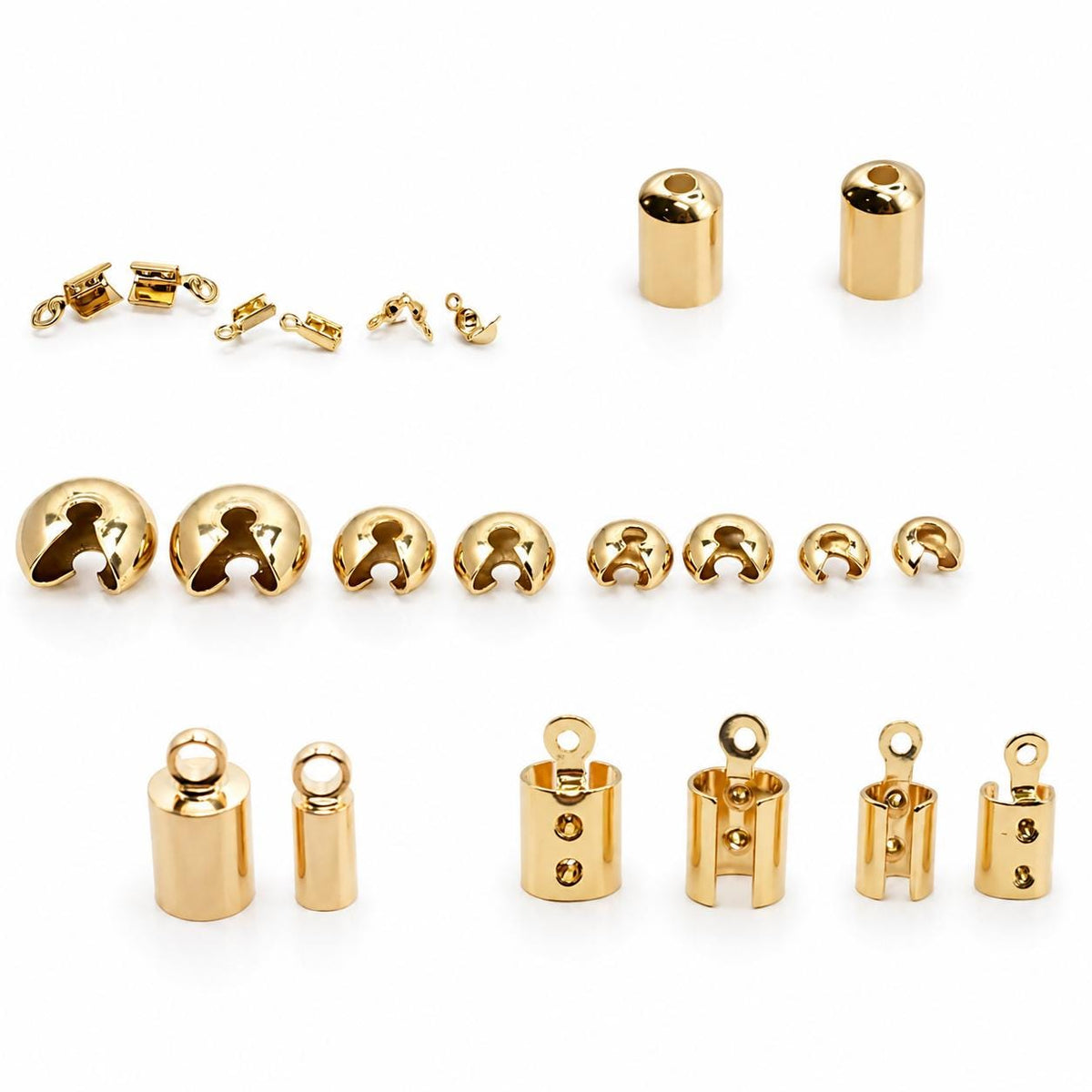 18K Tarnish Resistant Gold Ball Chain Crimp Cover End Tip Beads - Jewelry Making Parts