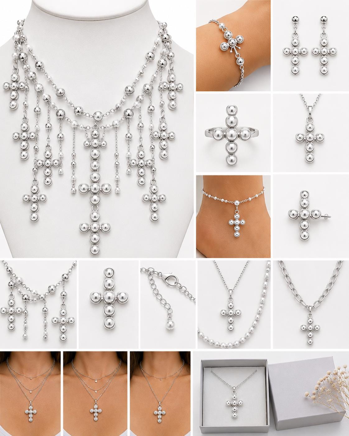 Elegant stainless steel cross charms for rosary-inspired jewelry and handmade gifts