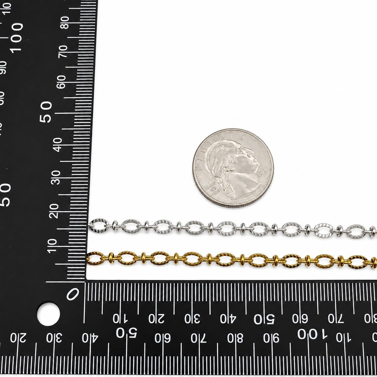 Gold stainless steel chain and silver stainless steel chain with elegant oval links with coin