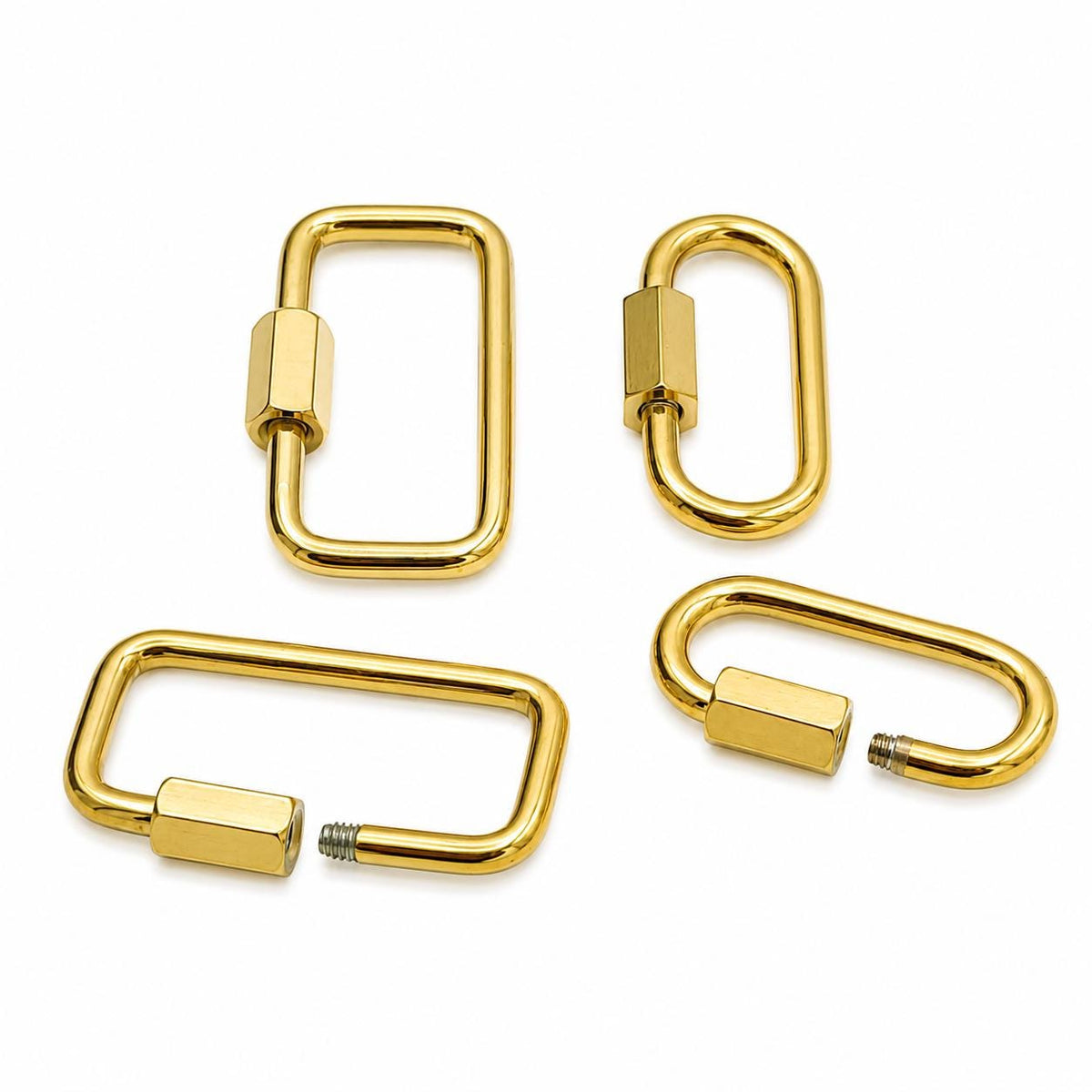 Stainless steel oval and rectangular locking clasps for purse and strap hardware