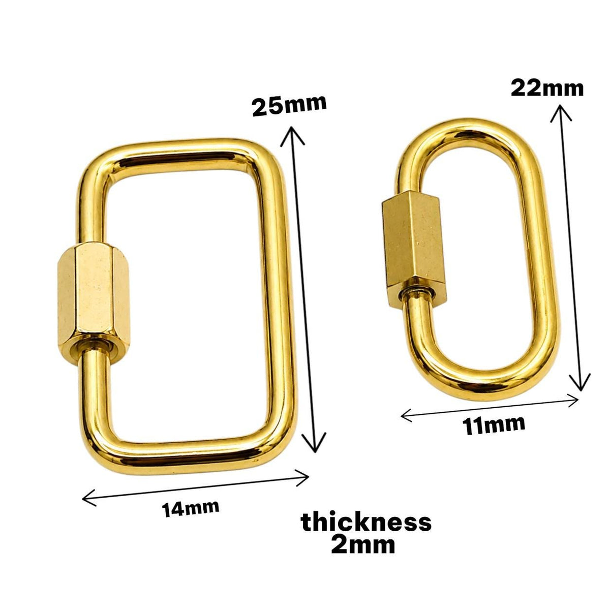 Polished gold screw clasp connectors for jewelry making, bags, and keychains sizes