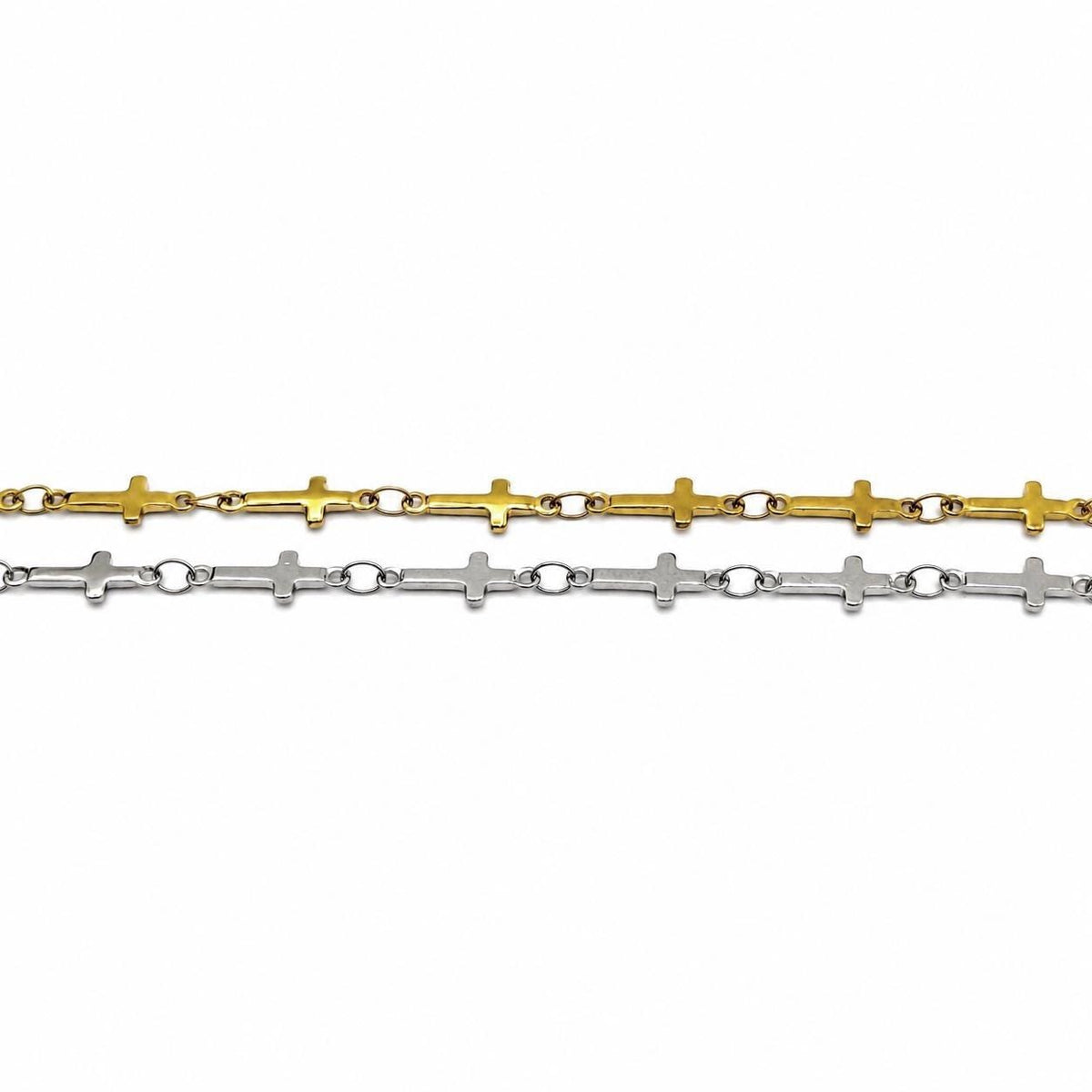 Stainless steel chain by yard featuring connected cross shapes for DIY jewelry projects