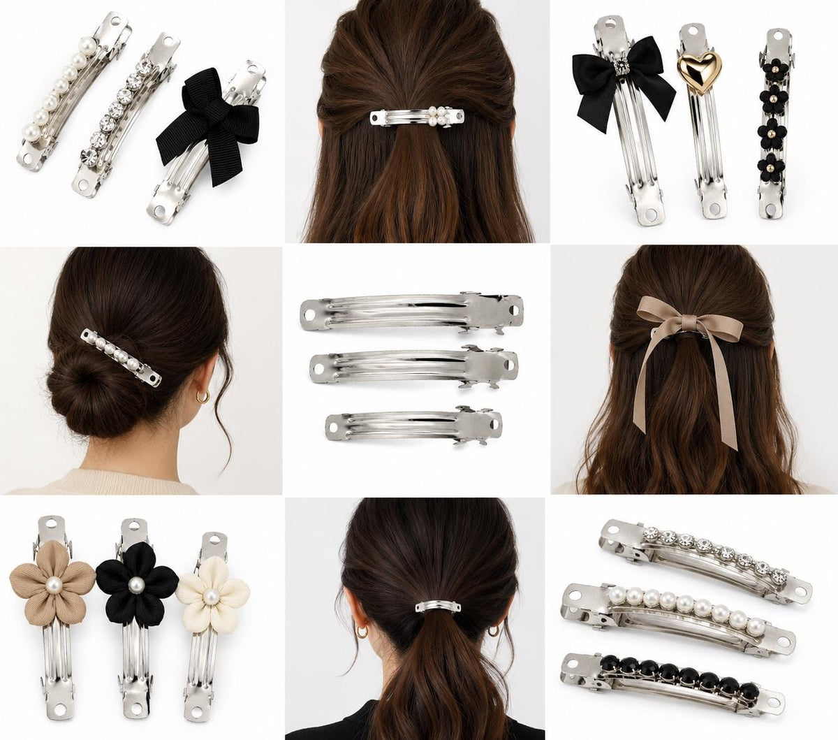 Flat metal hair clip bases with spring closures for custom handmade hair accessories
