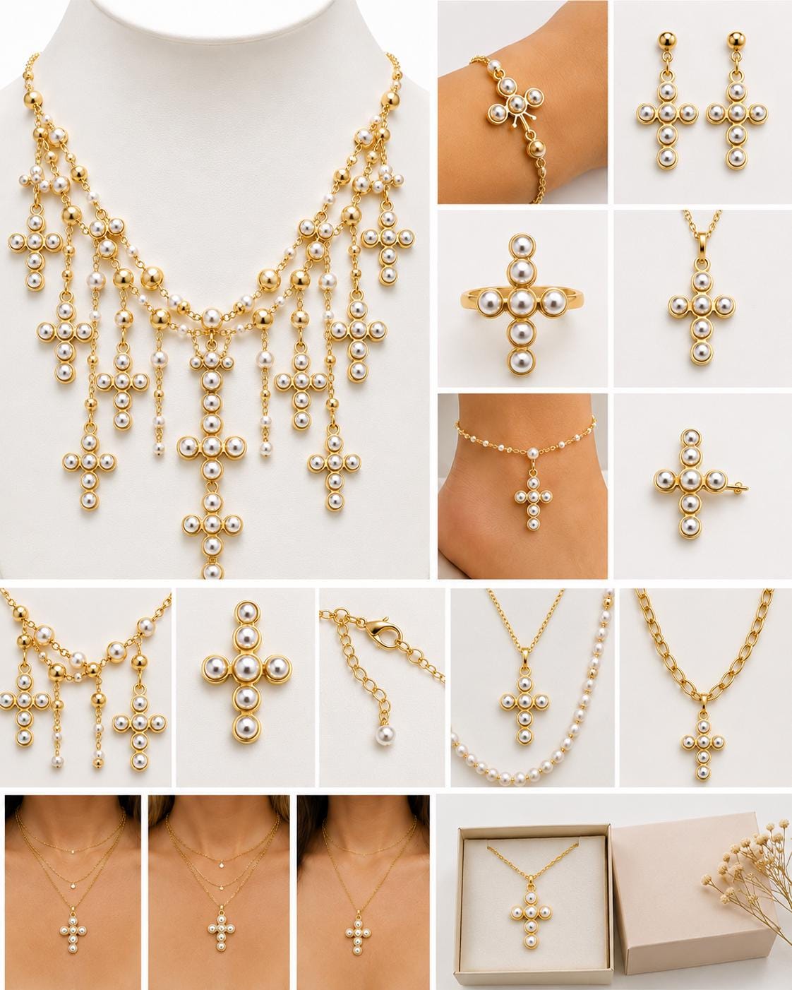 Stainless steel cross charm assortment for religious jewelry projects and craft use