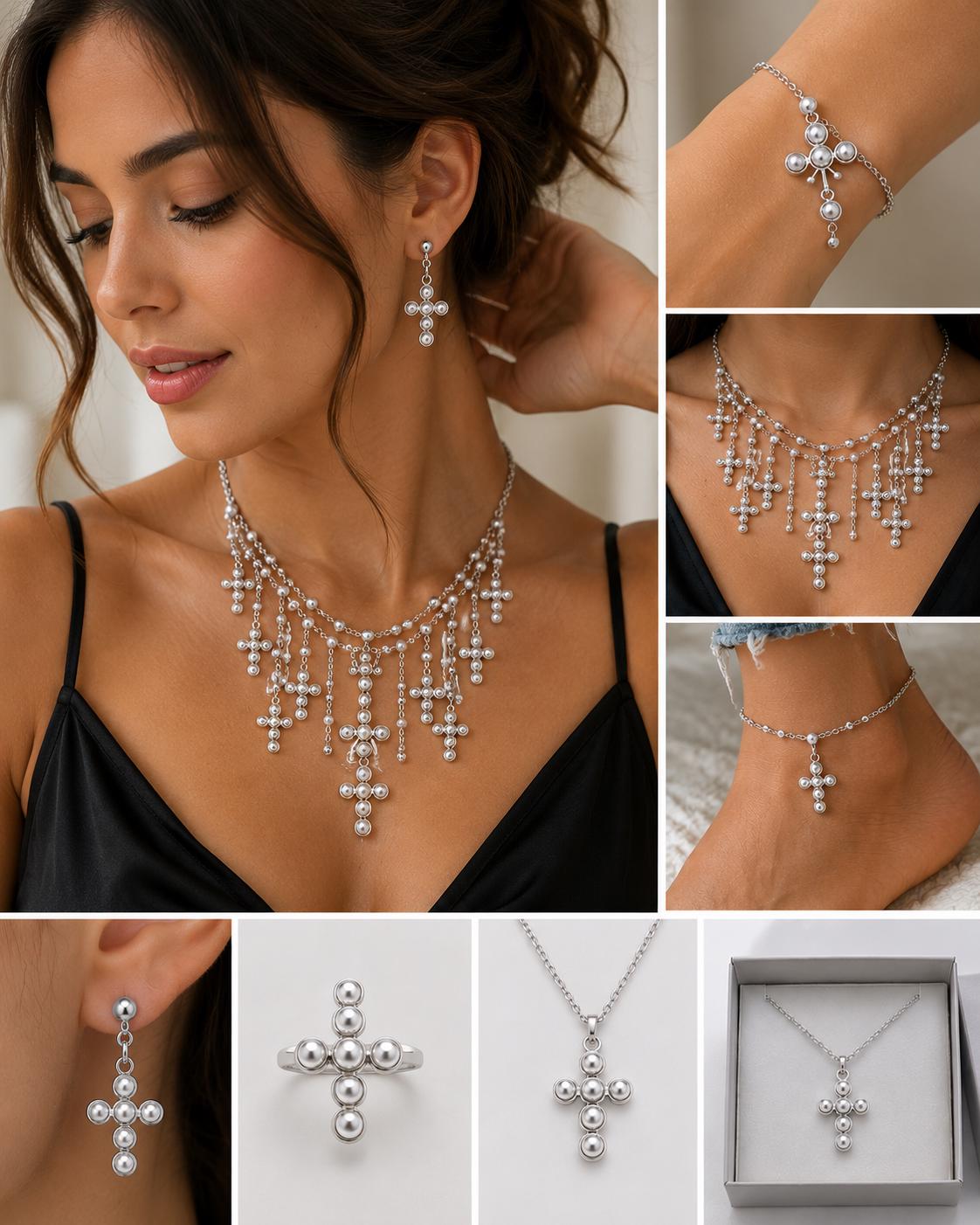 Silver pearl cross pendant for faith-based jewelry and craft supplies