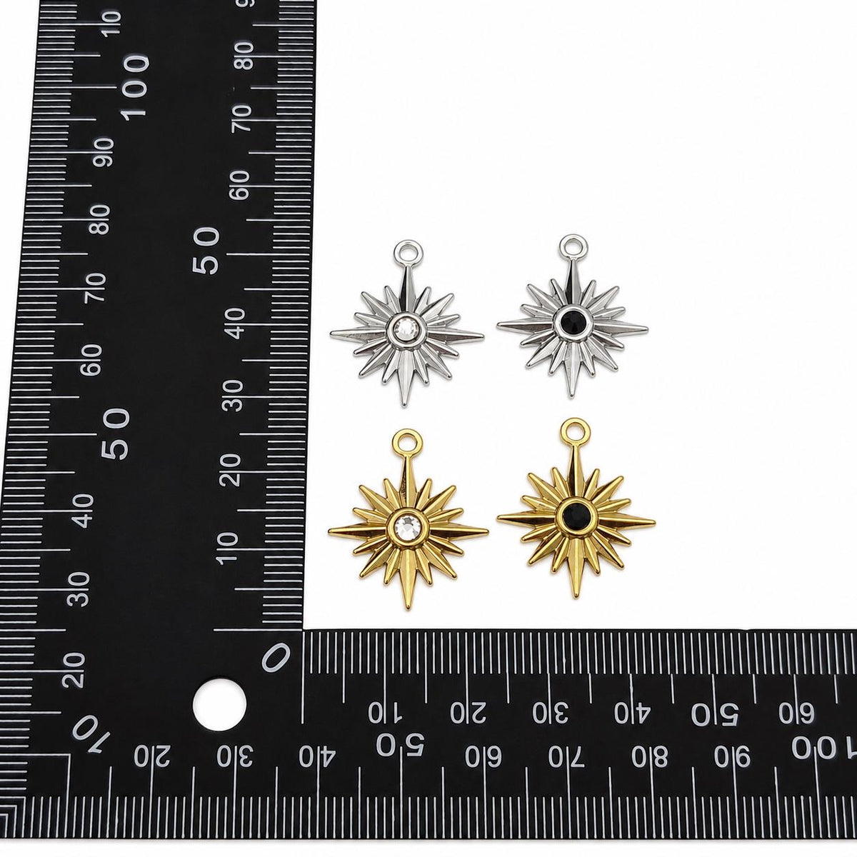 Stainless steel sunburst pendant charms sold in 5 pieces per bag for jewelry making ruler