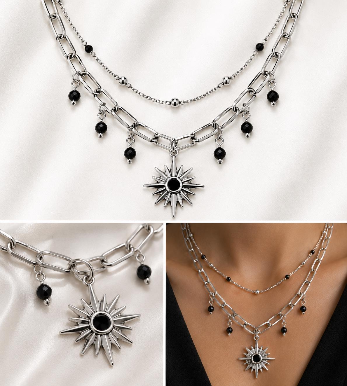 Celestial stainless steel charms with black or clear crystal options for handmade jewelry projects