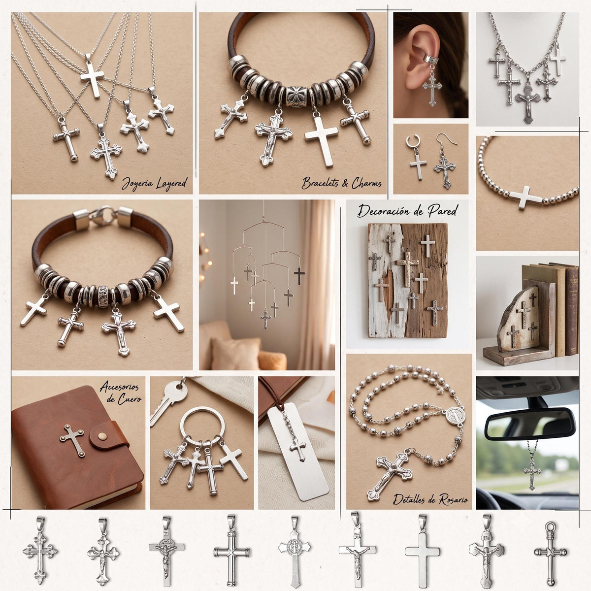 Silver Stainless Steel Cross and Crucifix Pendants, 6 or 18 Pieces, Rosary and Jewelry Making