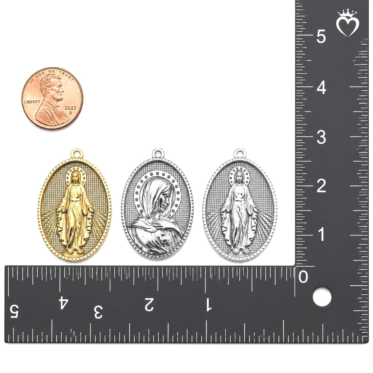 Stainless Steel Virgin Mary Medal Charms, Large Oval Religious Pendants in Gold or Silver Tone for Rosary and Jewelry Making