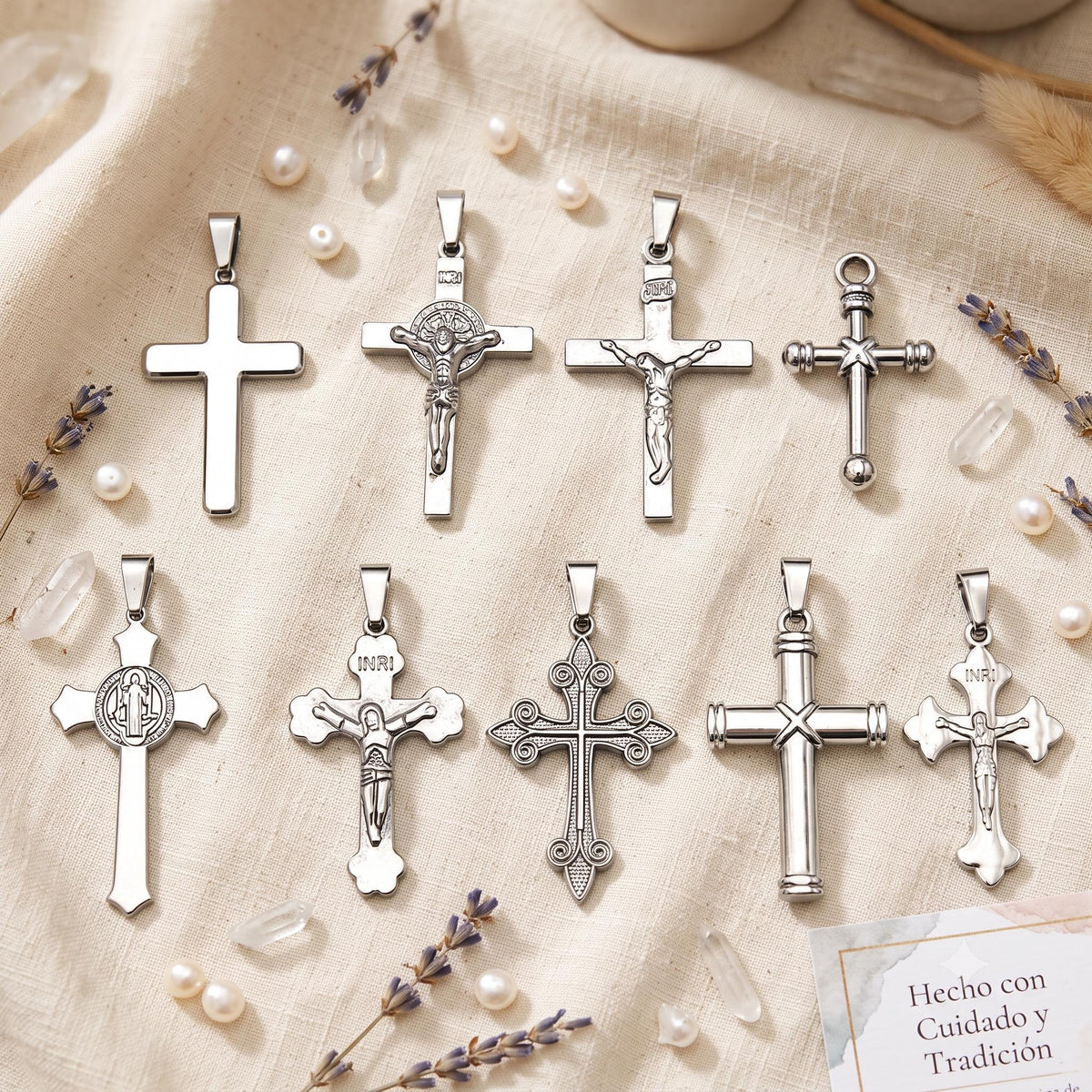 Silver Stainless Steel Cross and Crucifix Pendants, 6 or 18 Pieces, Rosary and Jewelry Making