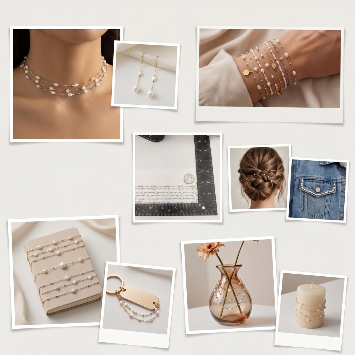 Pearl Beaded Stainless Steel Chain, Clover Pearl Beaded Chain, Dainty Gold & Silver Choker, Minimalist Bridal Jewelry, Gift for Her- by Yard