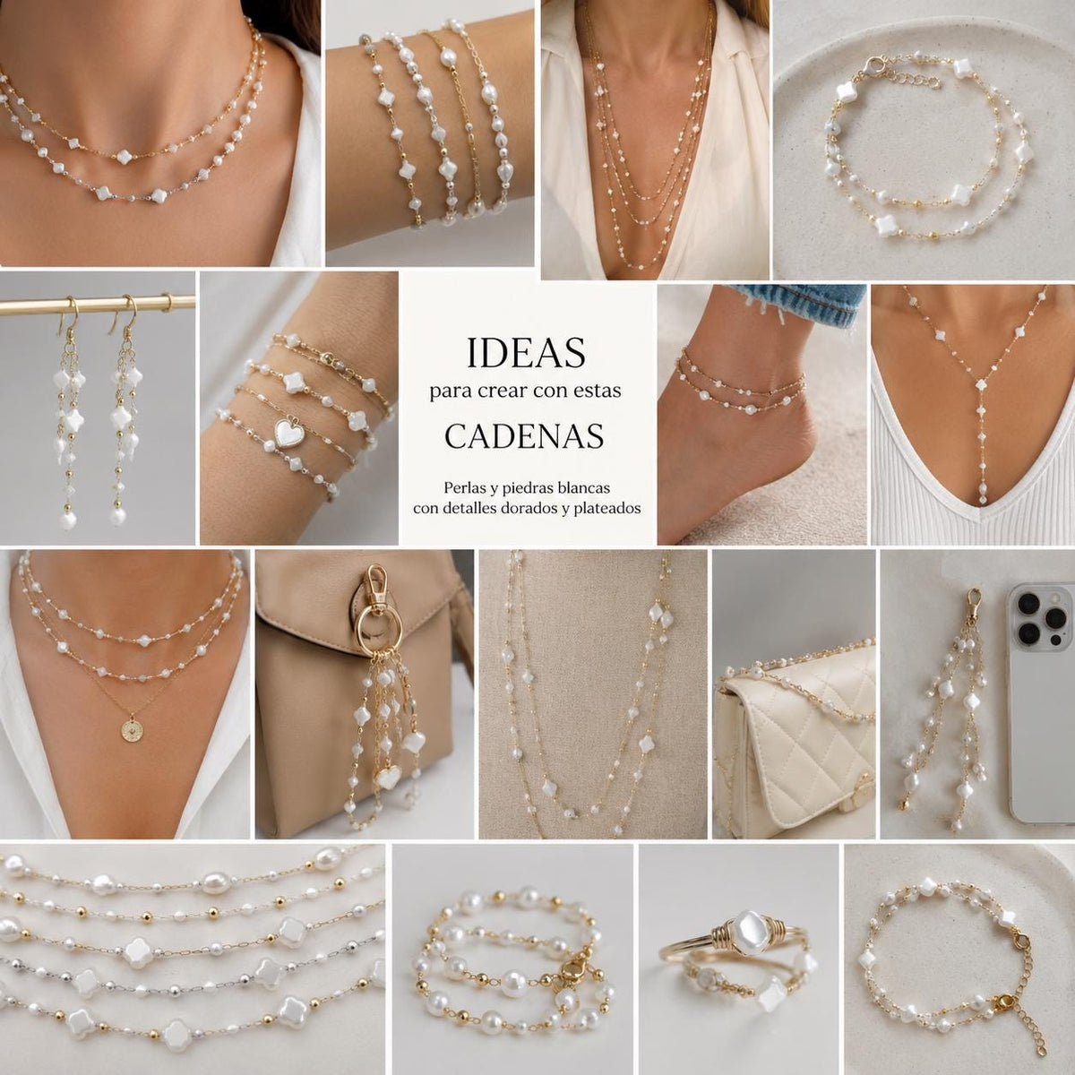 Pearl Beaded Stainless Steel Chain, Clover Pearl Beaded Chain, Dainty Gold & Silver Choker, Minimalist Bridal Jewelry, Gift for Her- by Yard