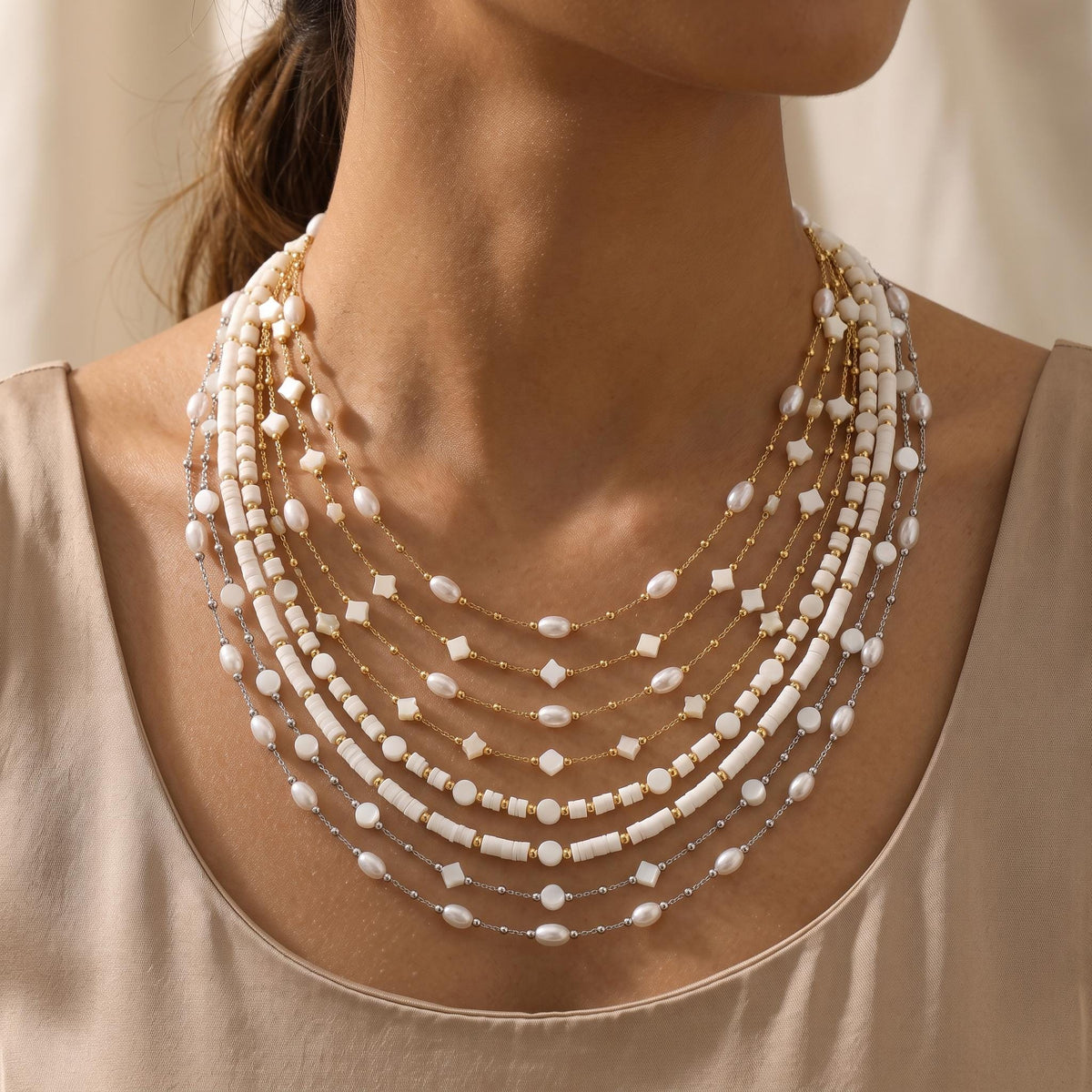 Pearl Beaded Stainless Steel Chain, Clover Pearl Beaded Chain, Dainty Gold & Silver Choker, Minimalist Bridal Jewelry, Gift for Her- by Yard