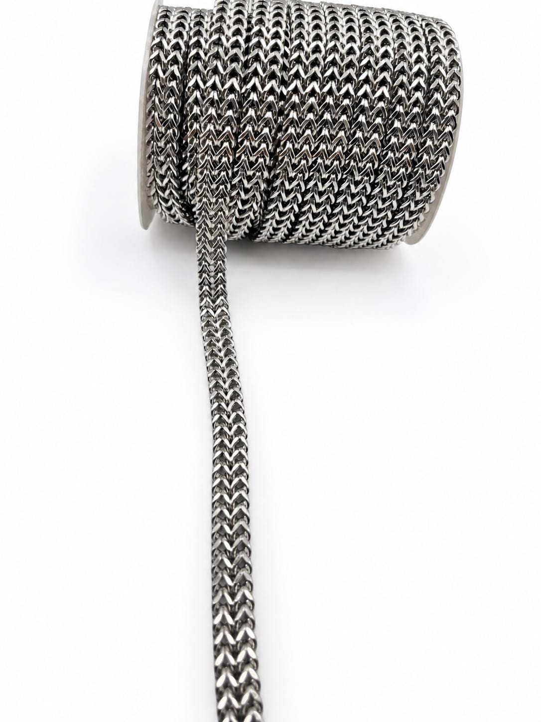 Silver Stainless Steel Braided Chain by Yard and roll, Chain for Jewelry Making, Necklace Bracelet Bag Chain, Craft Supply