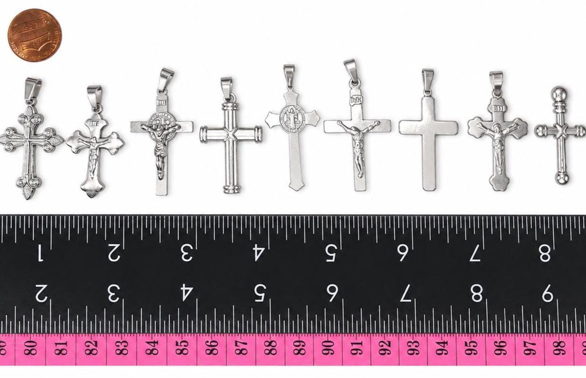 Silver Stainless Steel Cross and Crucifix Pendants, 6 or 18 Pieces, Rosary and Jewelry Making