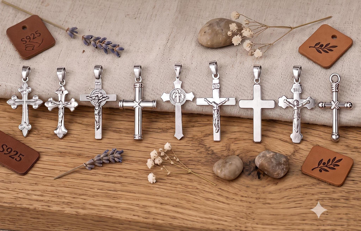 Silver Stainless Steel Cross and Crucifix Pendants, 6 or 18 Pieces, Rosary and Jewelry Making