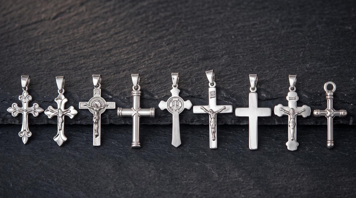 Silver Stainless Steel Cross and Crucifix Pendants, 6 or 18 Pieces, Rosary and Jewelry Making