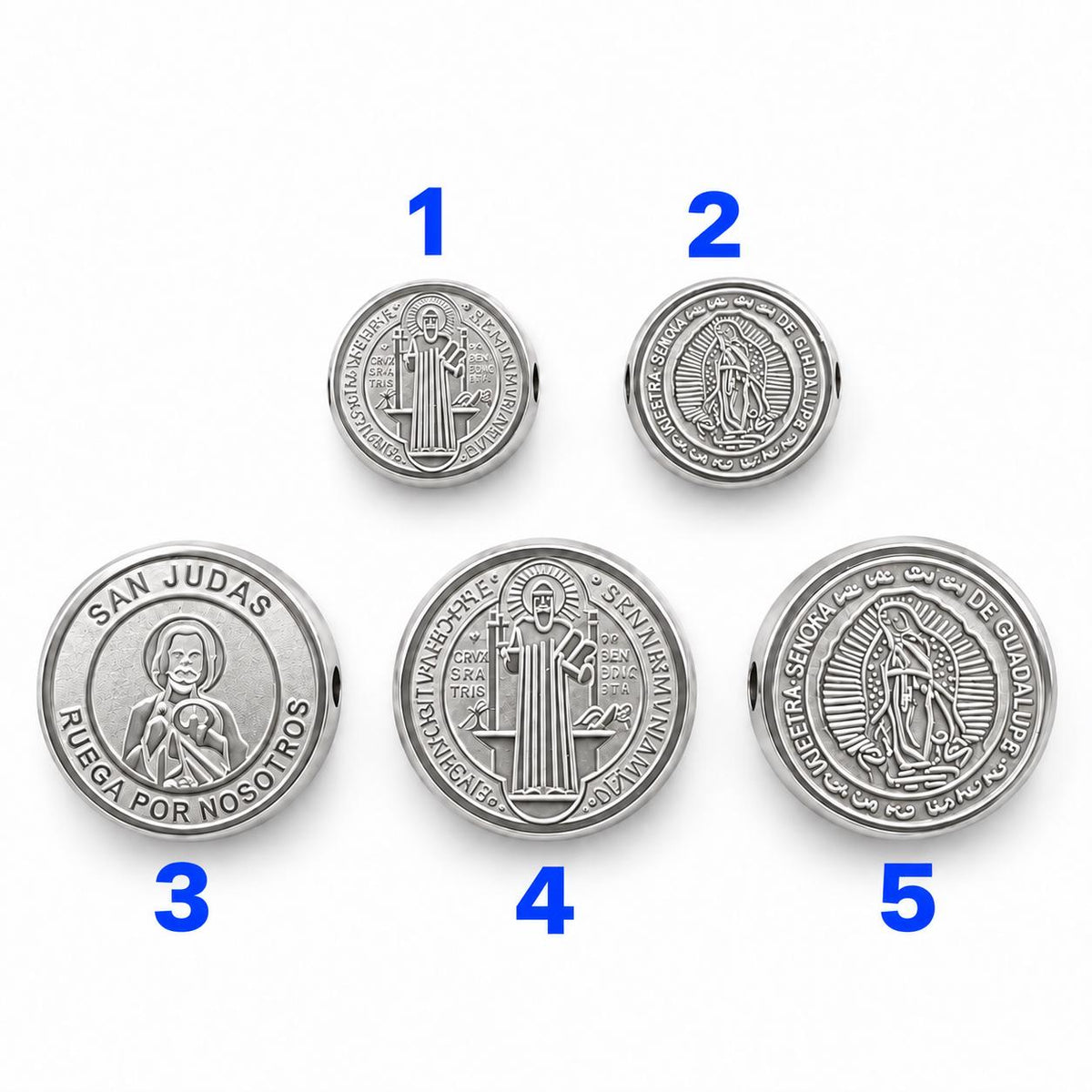Stainless Steel Religious Coin Slider Beads, St Benedict San Judas Virgin of Guadalupe Spacer Beads for DIY Rosary Bracelet Jewelry Making