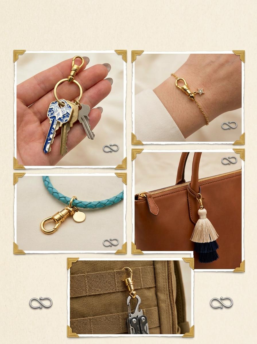 Stainless Steel Gold Swivel Clasp with Silver S Hook, Decorative Jewelry Clasp , Necklace Bracelet Connector, Jewelry Making Findings