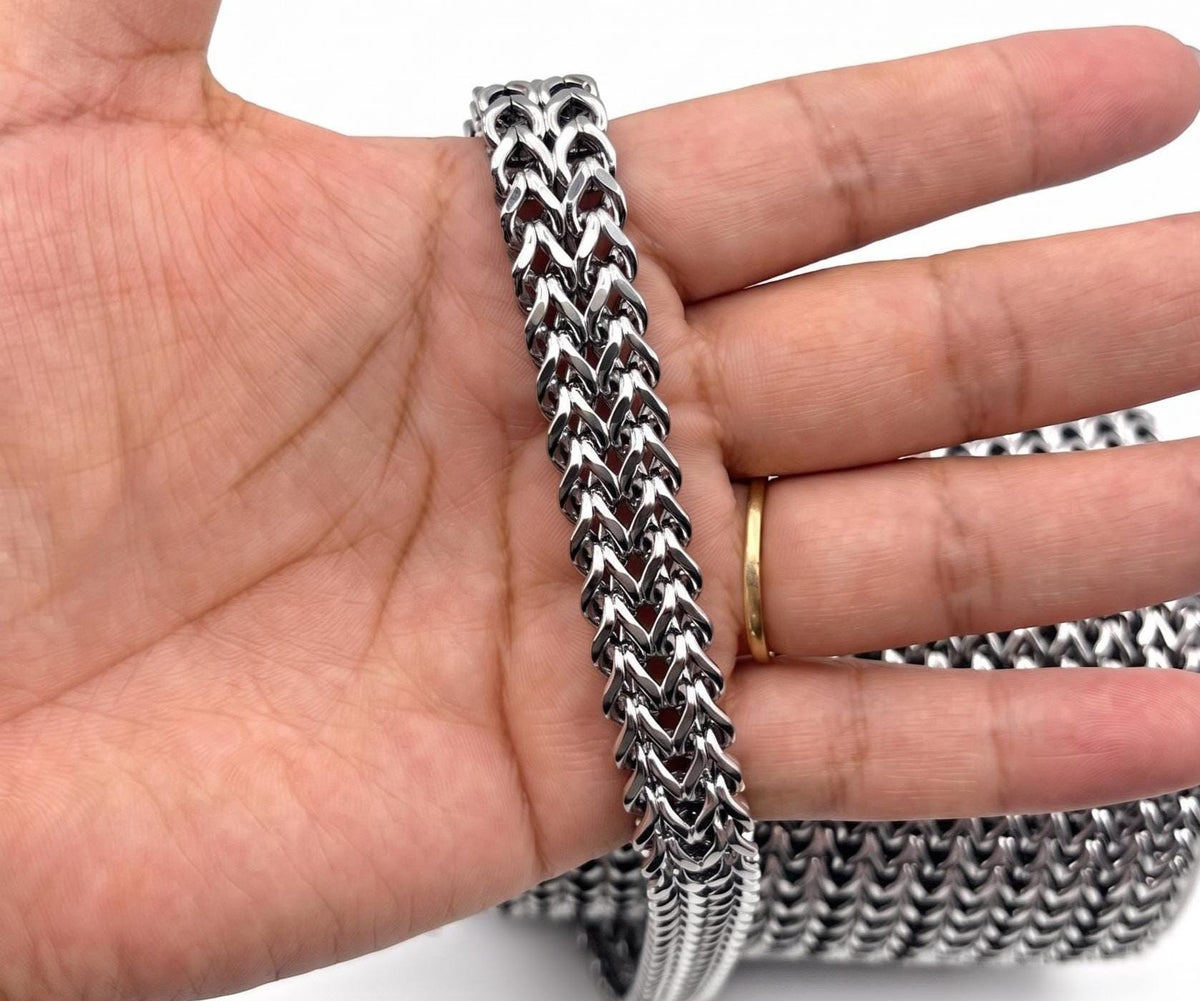 Silver Stainless Steel Braided Chain by Yard and roll, Chain for Jewelry Making, Necklace Bracelet Bag Chain, Craft Supply